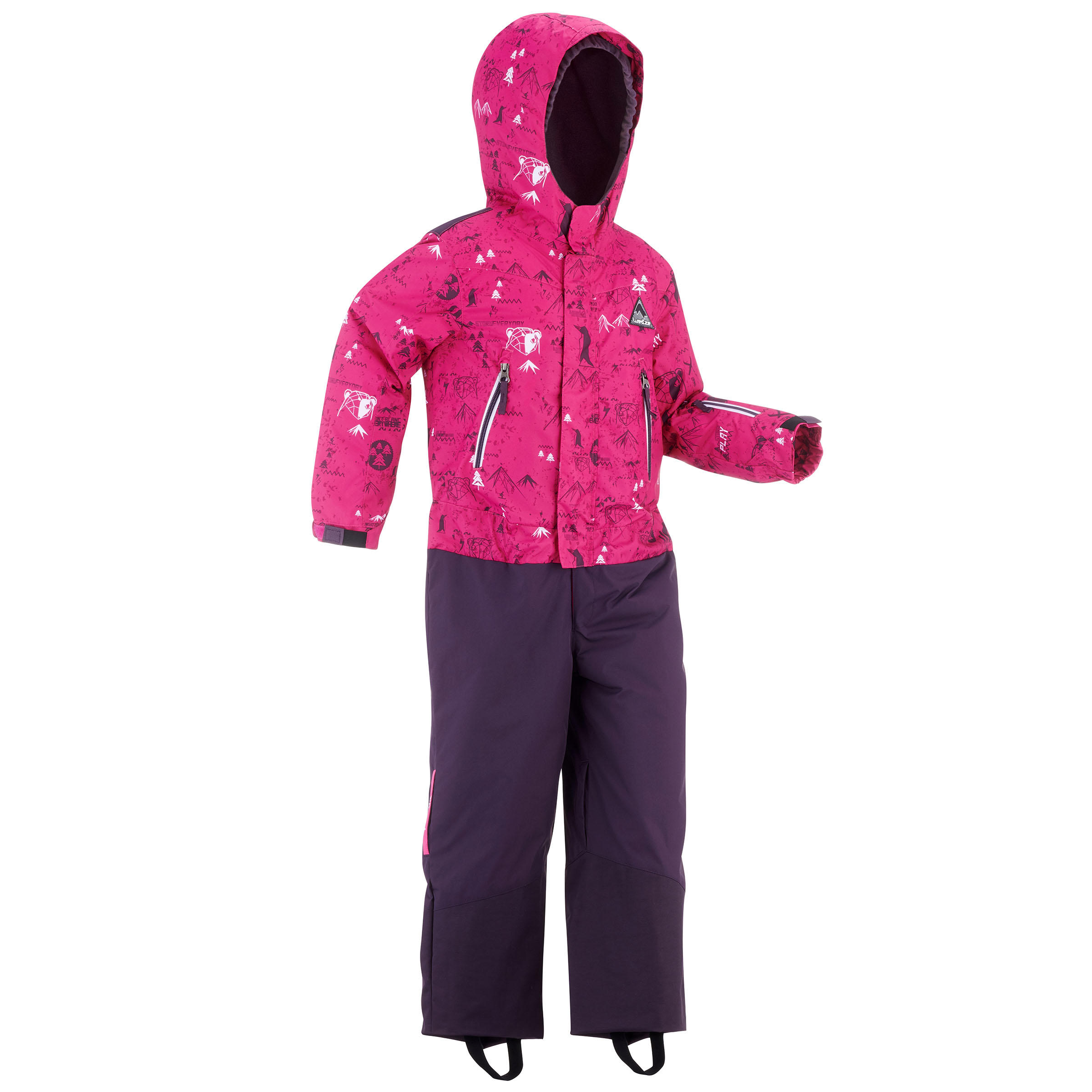 WARM, WATERPROOF CHILDREN'S SKI SUIT PNF 500 PINK