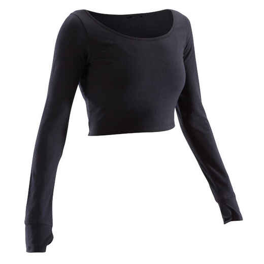 
      Women's Modern Dance Long-Sleeved Crop Top - Black
  