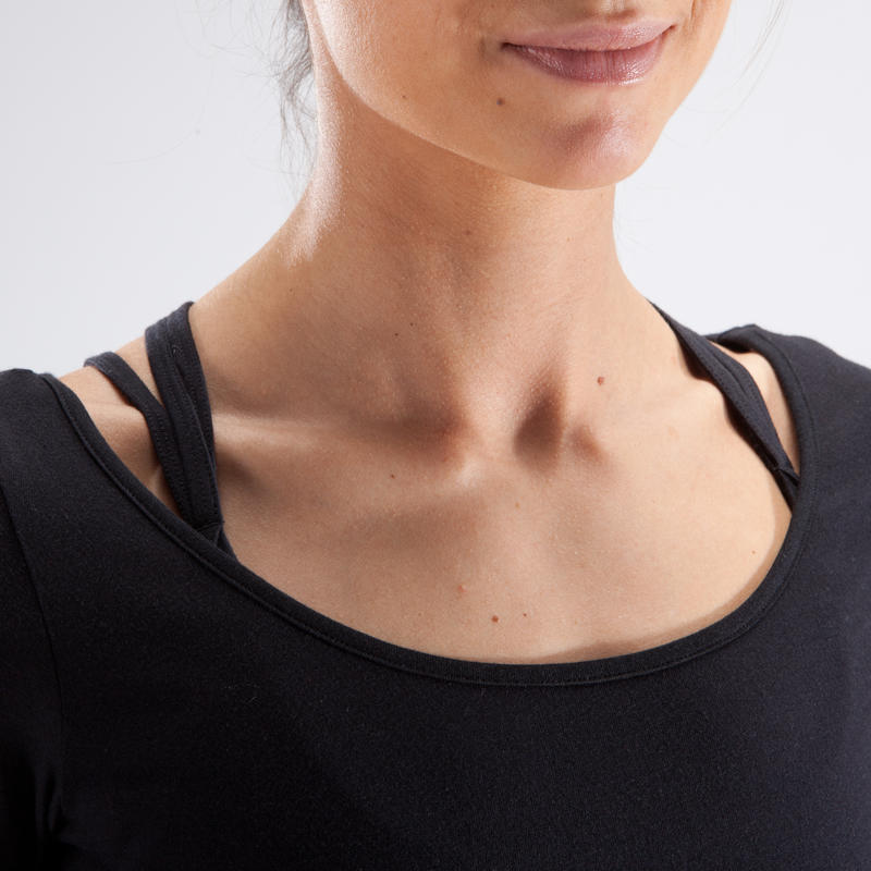 Women's Modern Dance LongSleeved Crop Top Black Decathlon