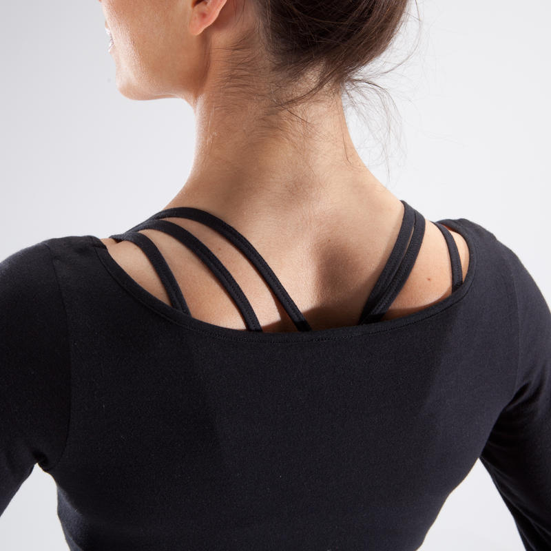 Women's Modern Dance LongSleeved Crop Top Black Decathlon
