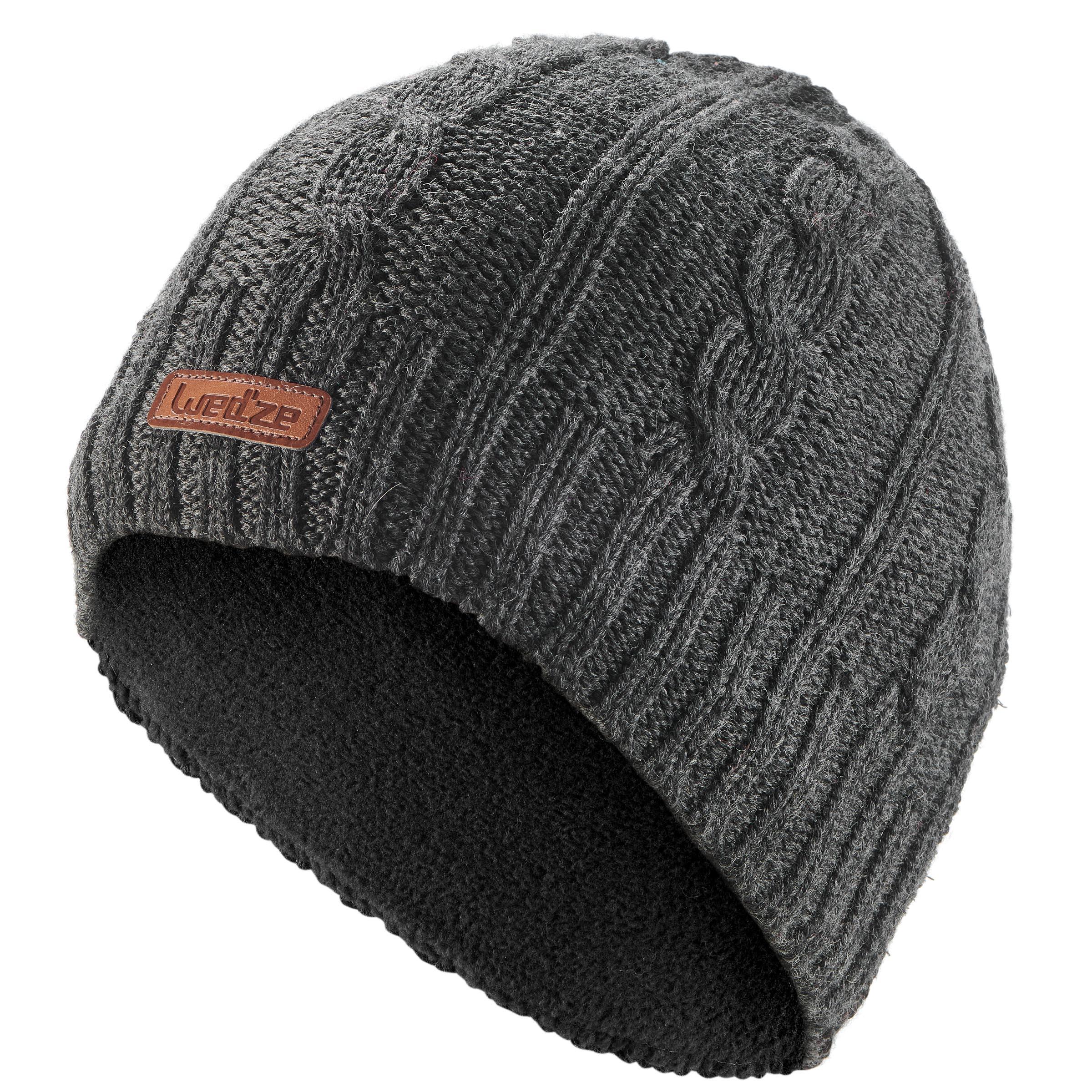 ADULT CABLE-KNIT WOOL SKI HAT GREY