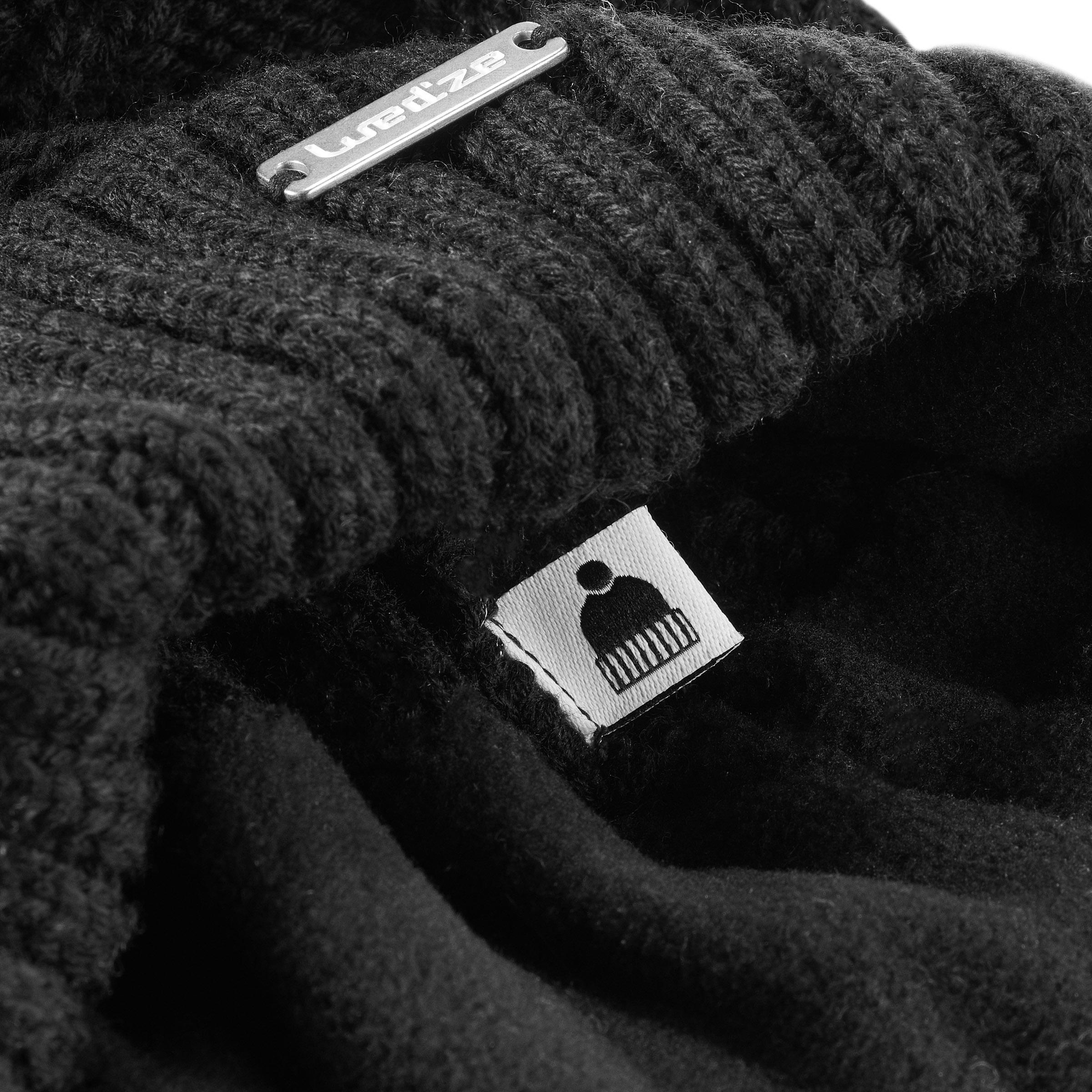 Women's Ski Cable-Knit Faux-Fur Wool Hat - Black - WEDZE