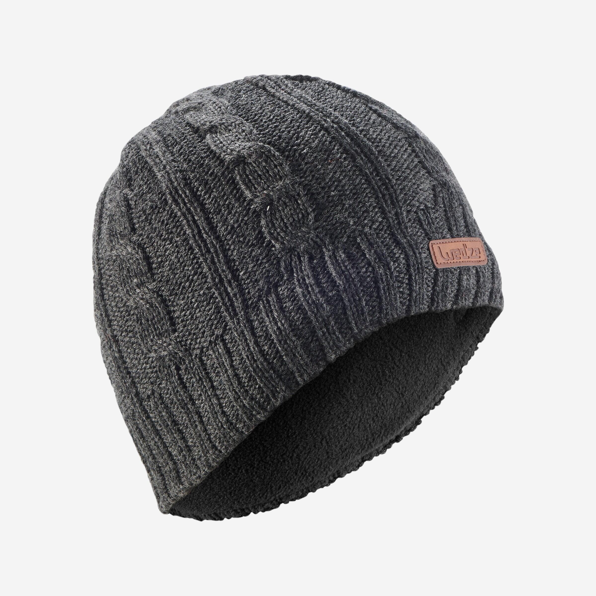 Adult Cable-Knit Wool Ski Beanie - Grey