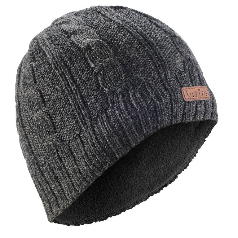 ADULT CABLE-KNIT WOOL SKI HAT GREY