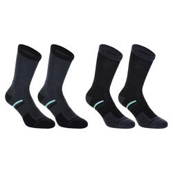 CHAUSSETTES DE SPORT ADULTE HAUTES ARTENGO RS 500 NOIR TURQUOISE LOT DE 4