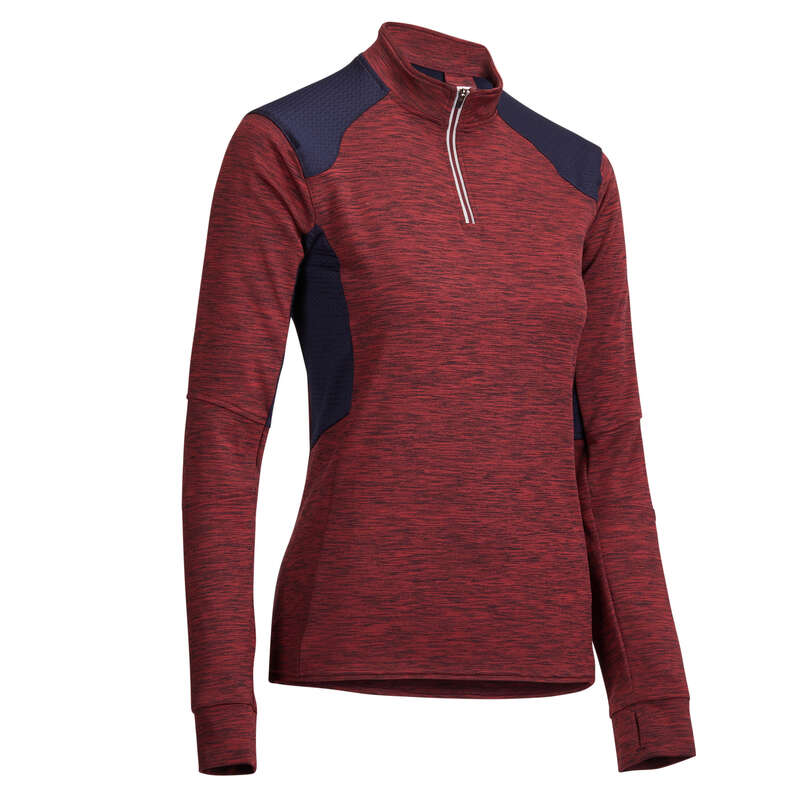 COLD WEATHER WOMAN RIDINGWEAR Horse Riding - 500 Warm Polo Shirt - Burgundy FOUGANZA - Horse Riding