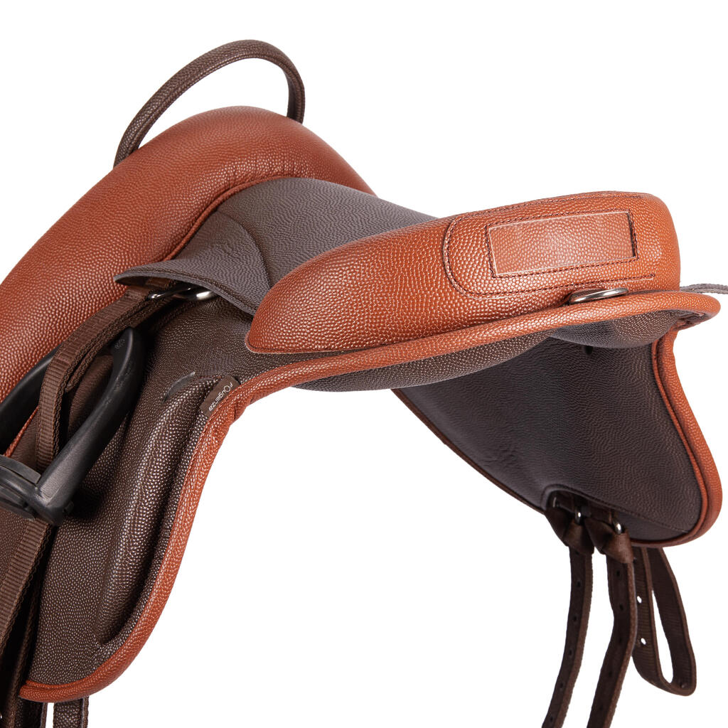 100 Horse Riding Fully Equipped Synthetic Pony Saddle - Brown