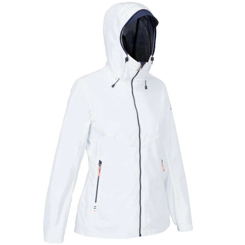 Női kabát vitorlázáshoz Sailing 100, szélálló, vízhatlan, fehér