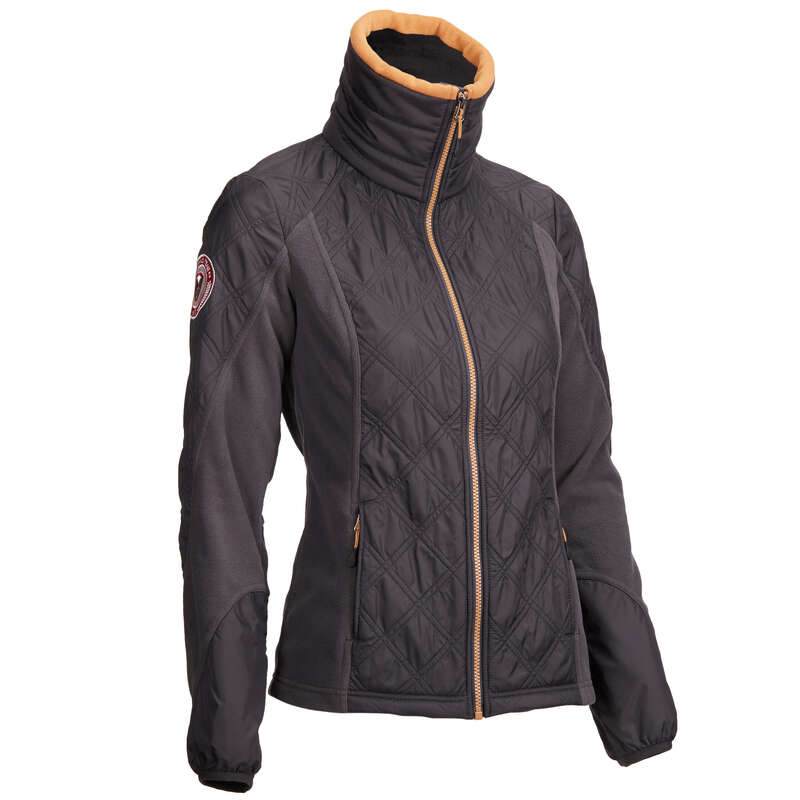 COLD WEATHER WOMAN RIDINGWEAR Horse Riding - 500 Fleece - Grey/Camel FOUGANZA - Horse Riding
