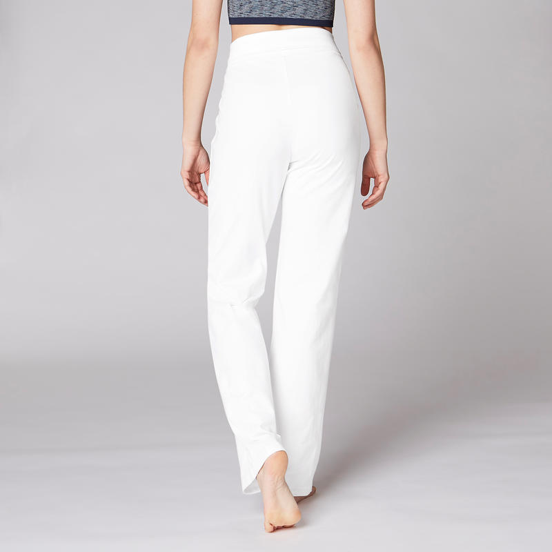 Women S Organic Cotton Gentle Yoga Bottoms White Domyos By