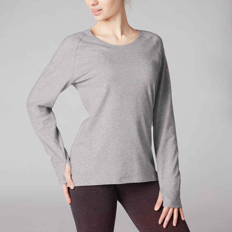 Organic Cotton Long-Sleeved Yoga T-Shirt - Grey