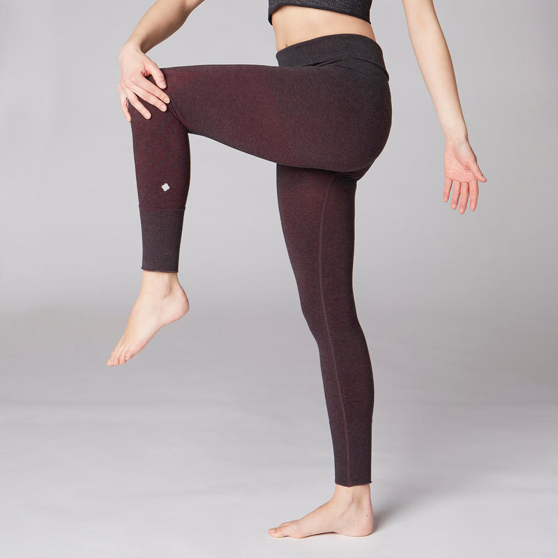 Seamless Yoga Leggings Mottled Burgundy Domyos By Decathlon