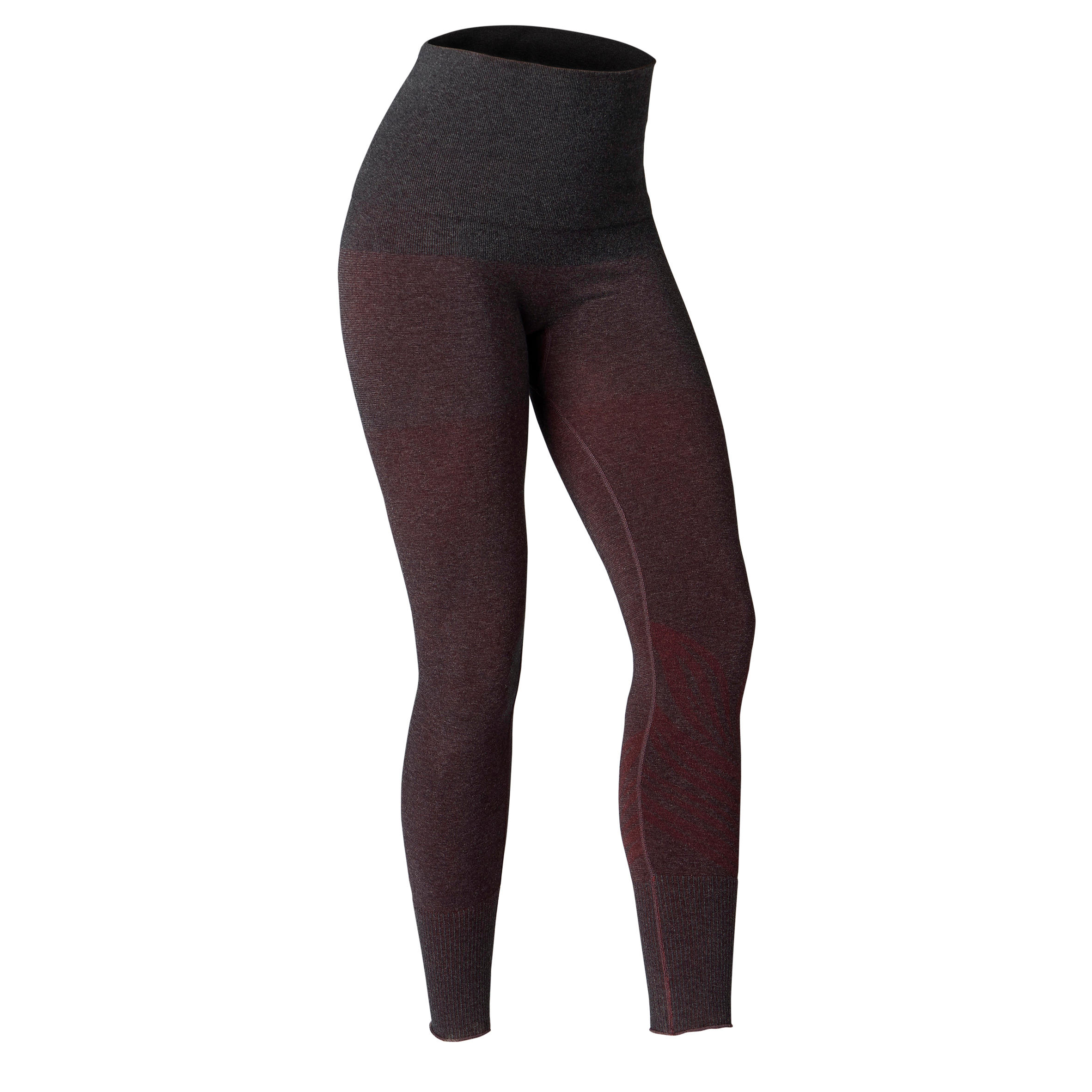 Domyos Naadloze Legging Zachte Yoga Gemeleerd Bordeaux domyos kopen in de aanbieding