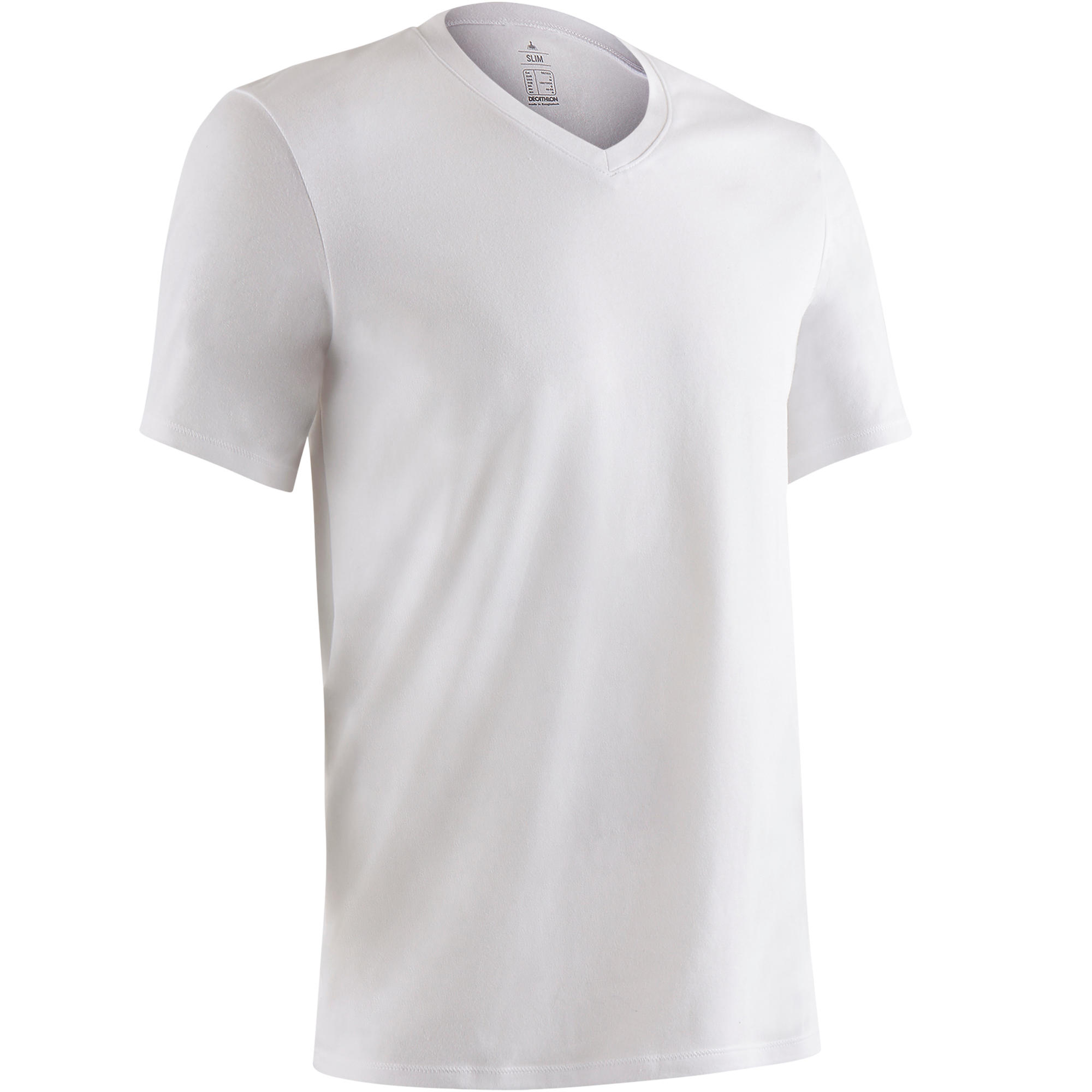500 Slim-Fit V-Neck Pilates & Gentle Gym T-Shirt - White 1/10