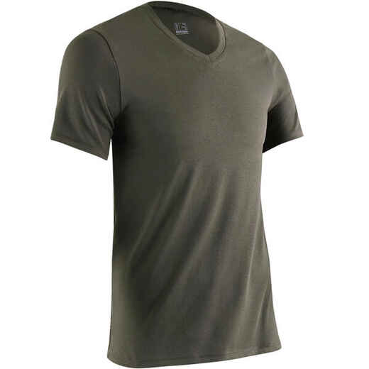 
      500 Men's Slim-Fit Short-Sleeved Gym & Pilates T-Shirt - Khaki
  