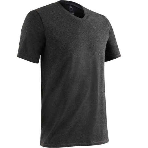 
      T-shirt homme 500 col V coupe slim gris chiné
  