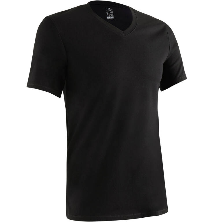 500 Slim-Fit V-Neck Pilates & Gentle Gym T-Shirt - Black