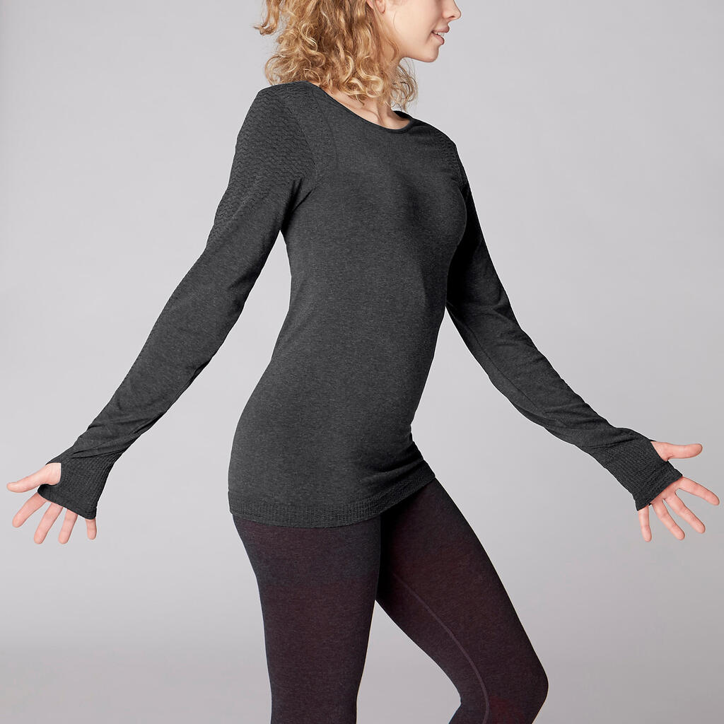 Seamless Long-Sleeved Gentle Yoga T-Shirt - Dark Grey