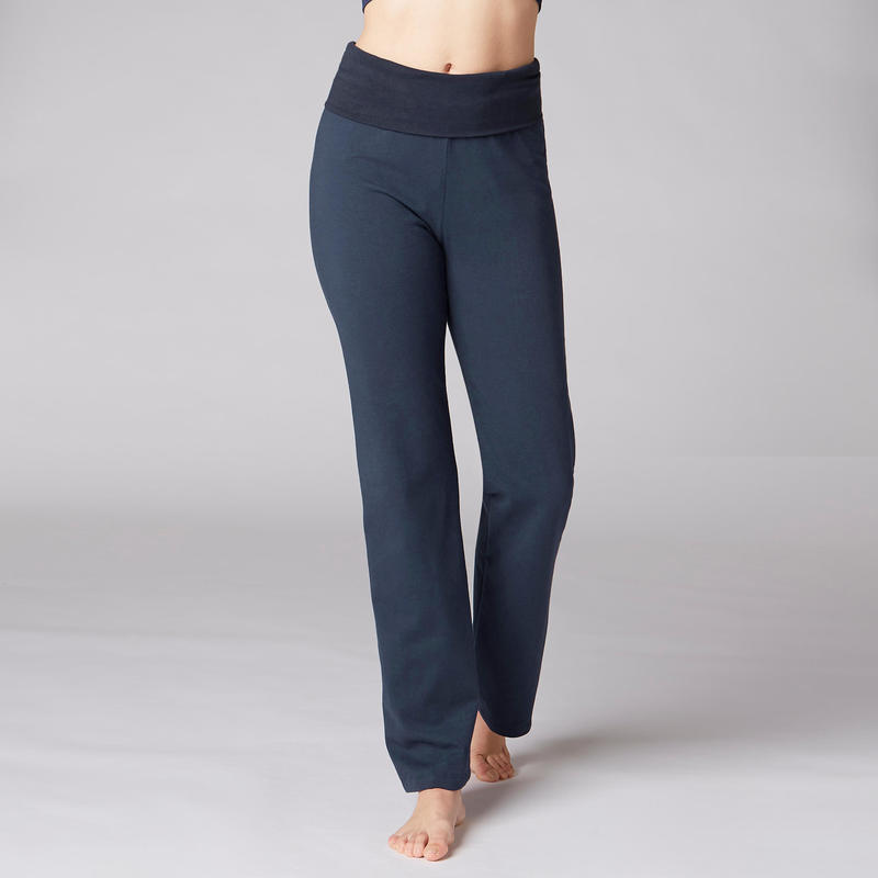 Women S Organic Cotton Gentle Yoga Bottoms Navy Blue Domyos By