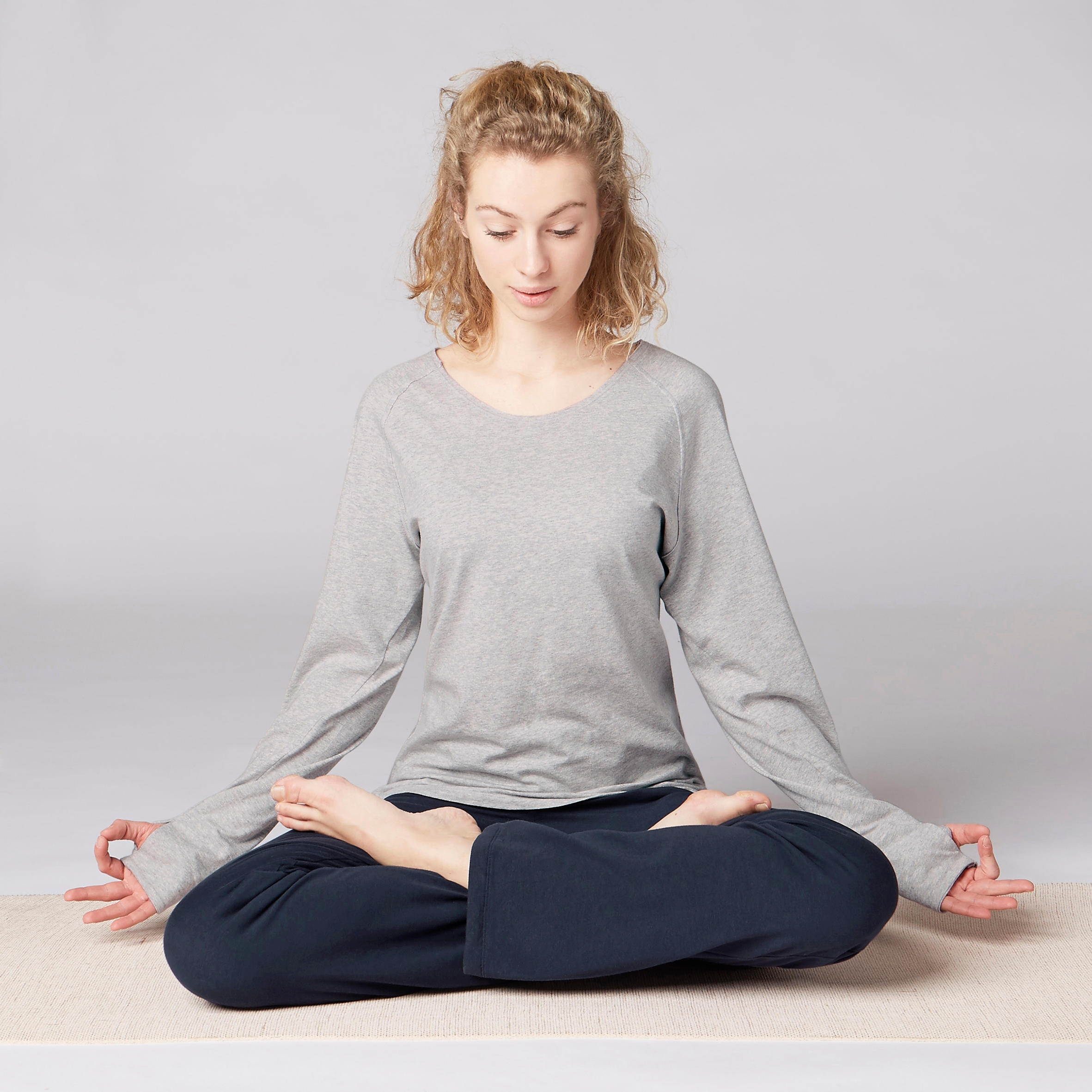 БРЮКИ ДЛЯ МЯГКОЙ ЙОГИ ЖЕНСКИЕ ЭКОЛОГИЧНЫЕ ТЕМНО-СИНИЕ KIMJALY