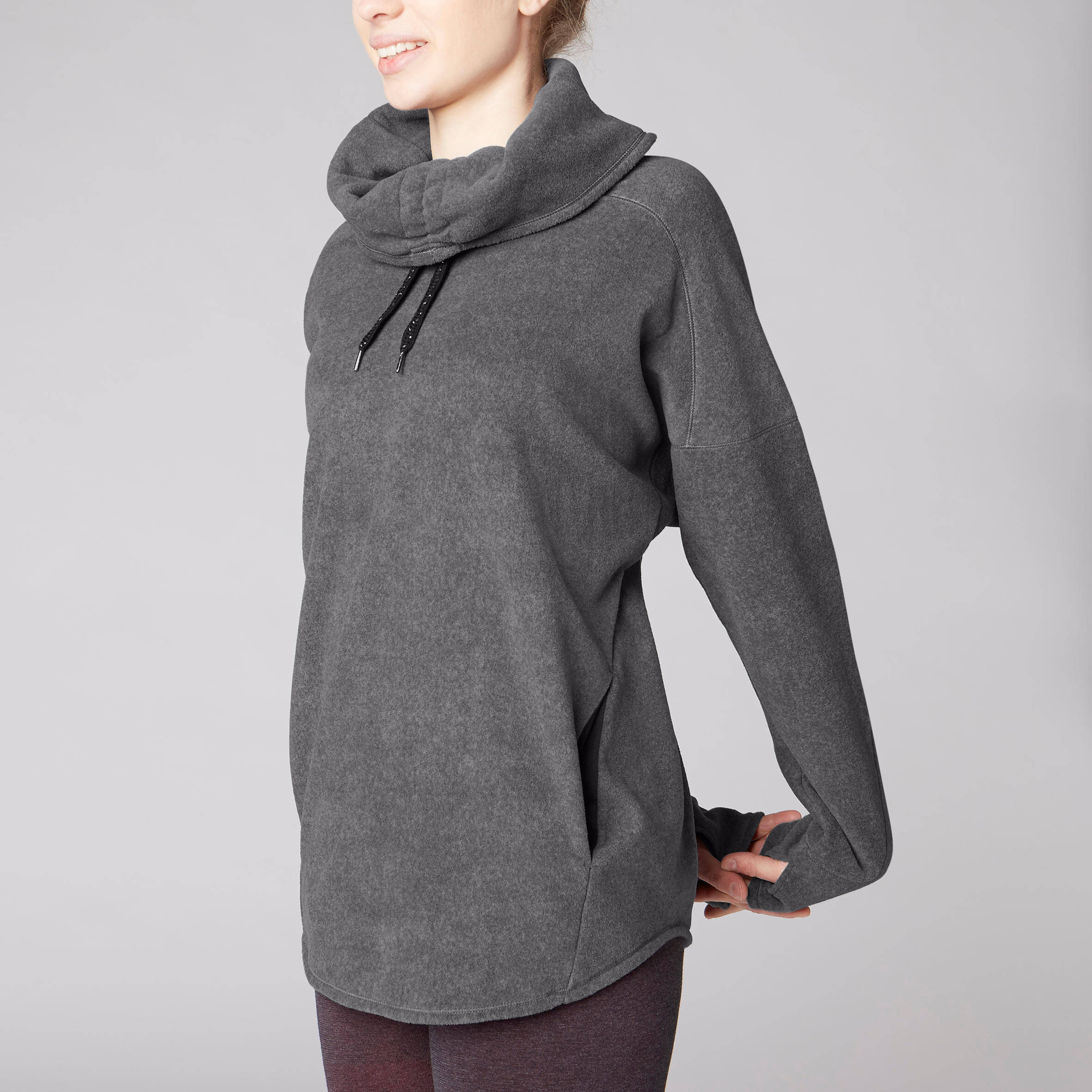 Women's Relaxation Yoga Fleece Sweatshirt - Mottled Grey -  3