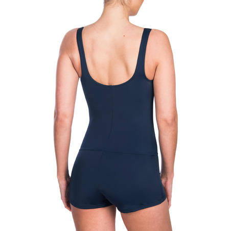 Maillot De Bain De Natation Femme 1 Piece Heva Shorty Bleu Marine Decathlon