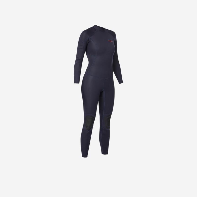 Combinaison surf 100 néoprène 2/2 mm femme bleu marine back zip