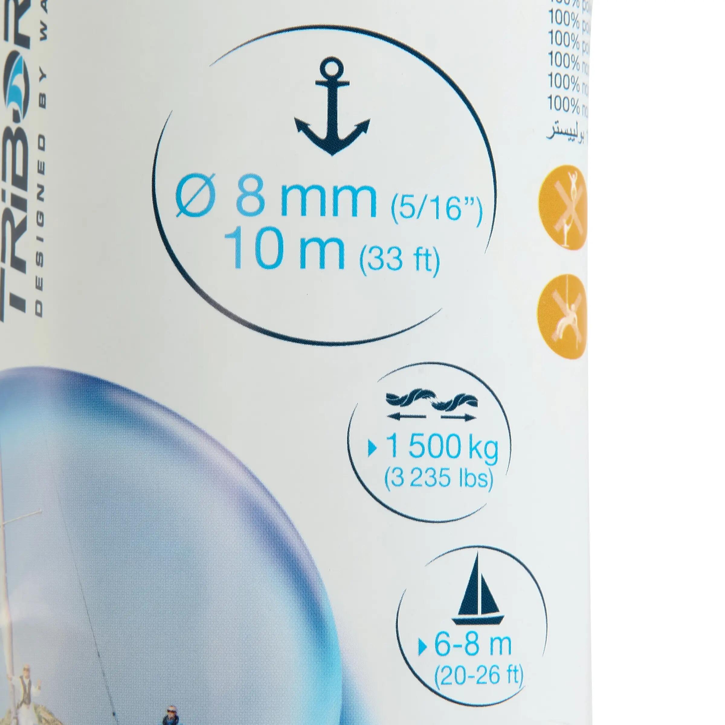 Braidline Sailing Line/Rope 8 mm x 10 m - White/Yellow 6/9
