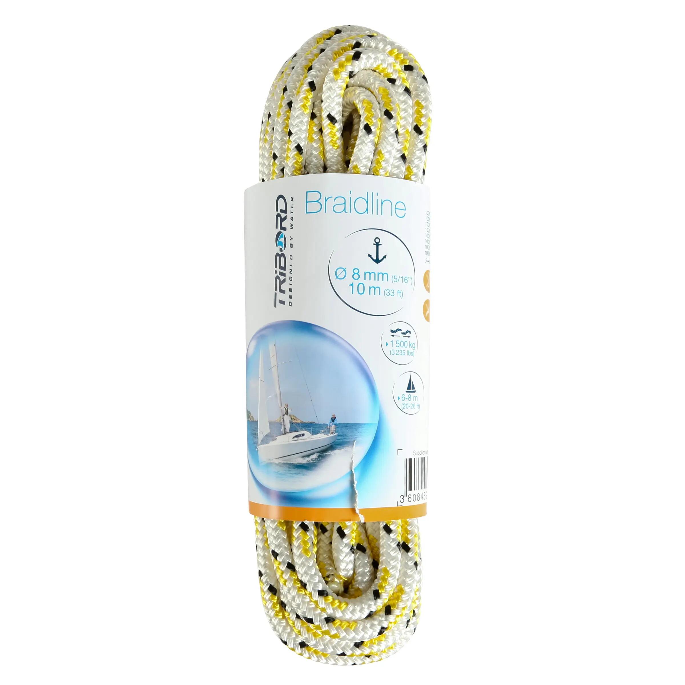 Braidline Sailing Line/Rope 8 mm x 10 m - White/Yellow 8/9