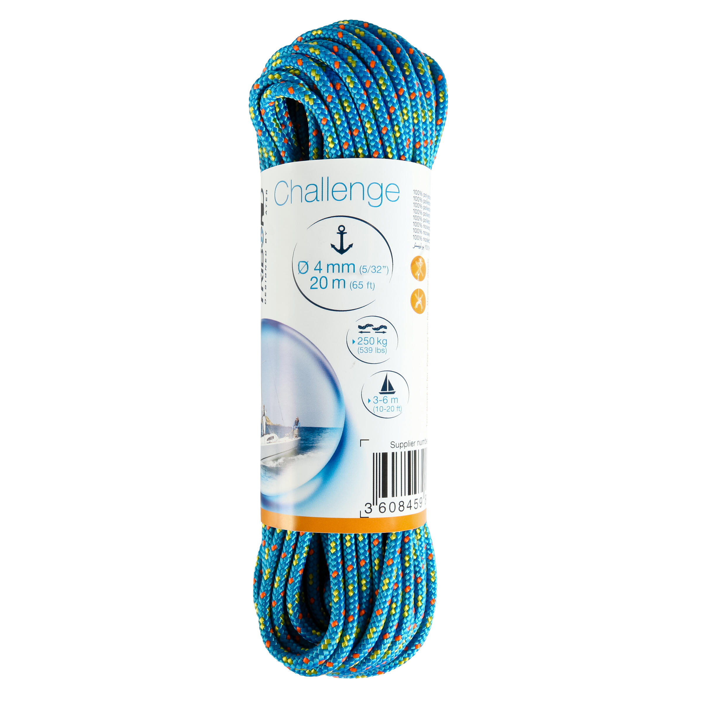 Challenge Sailing Line/Rope 4 mm x 20 m - Blue/Yellow 6/10