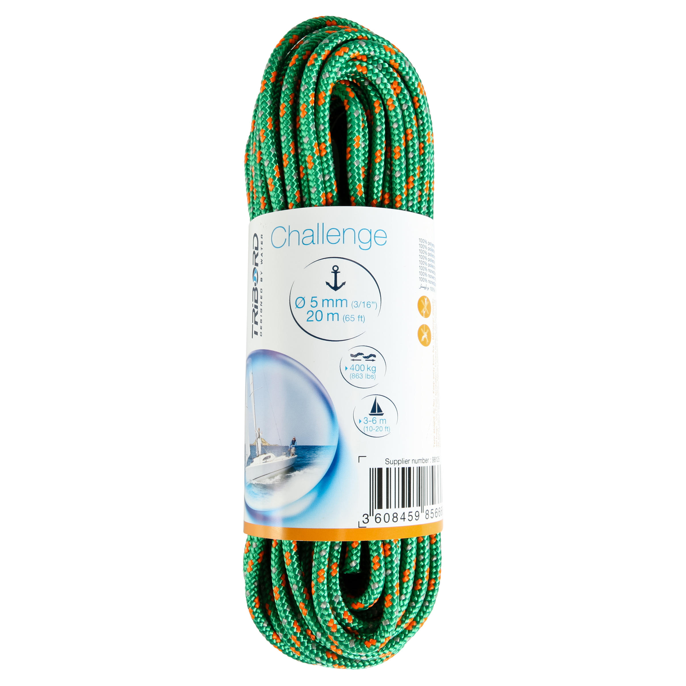 Challenge Sailing Line/Rope 5 mm x 20 m - Green/Orange 6/10