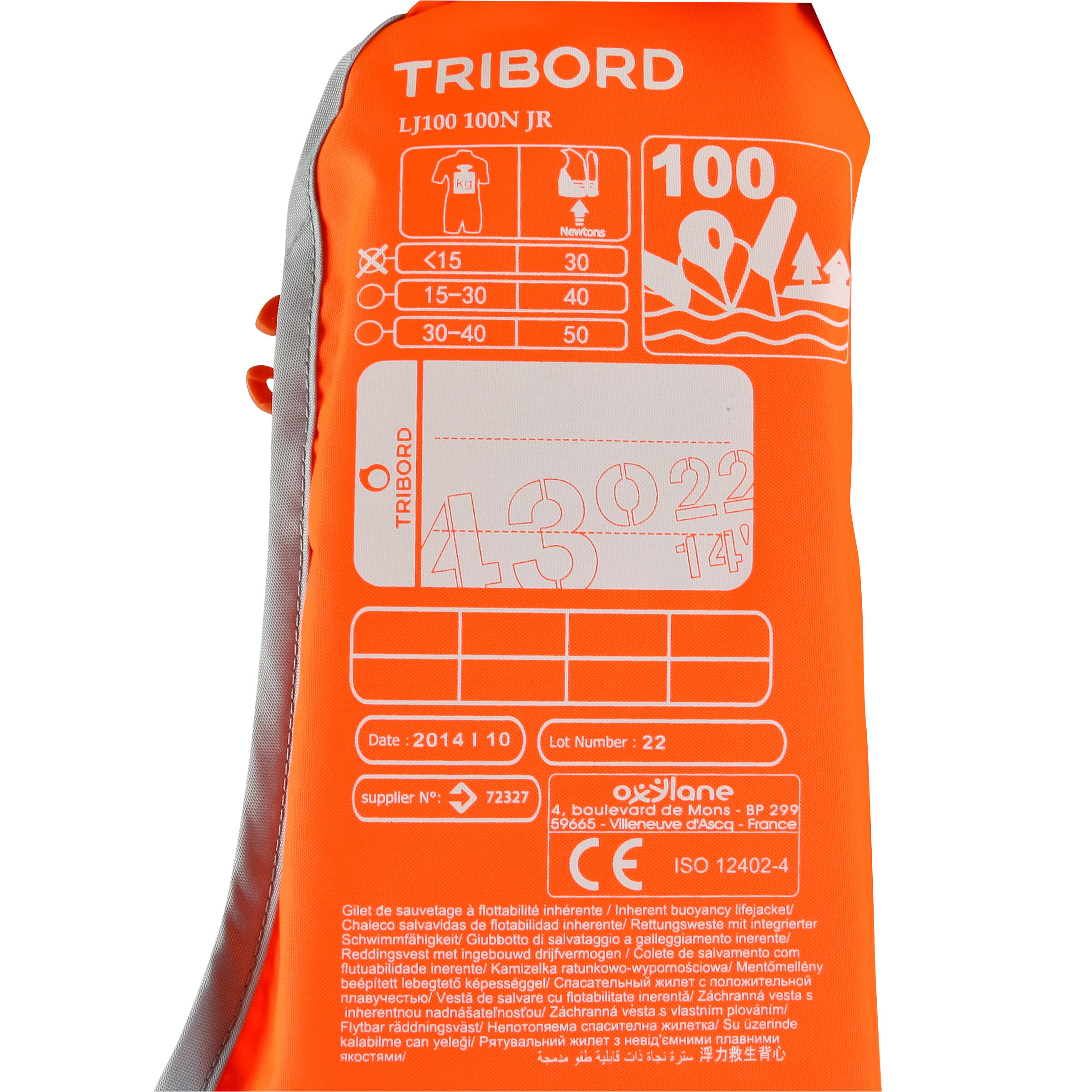 LJ 100N Children's Foam Sailing Life Jacket - Orange 8/16