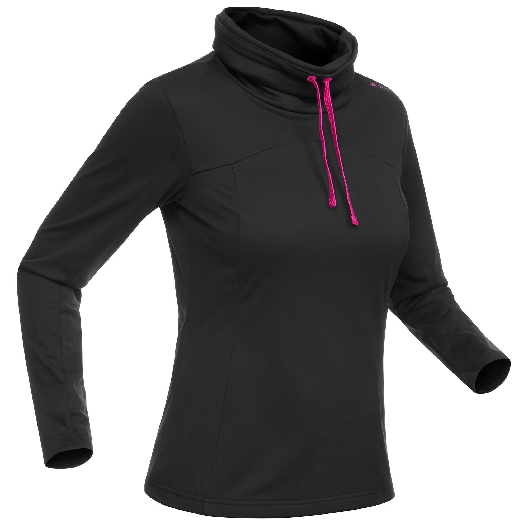 T-shirt calda maniche lunghe da escursionismo donna SH100 WARM nera QUECHUA  | DECATHLON