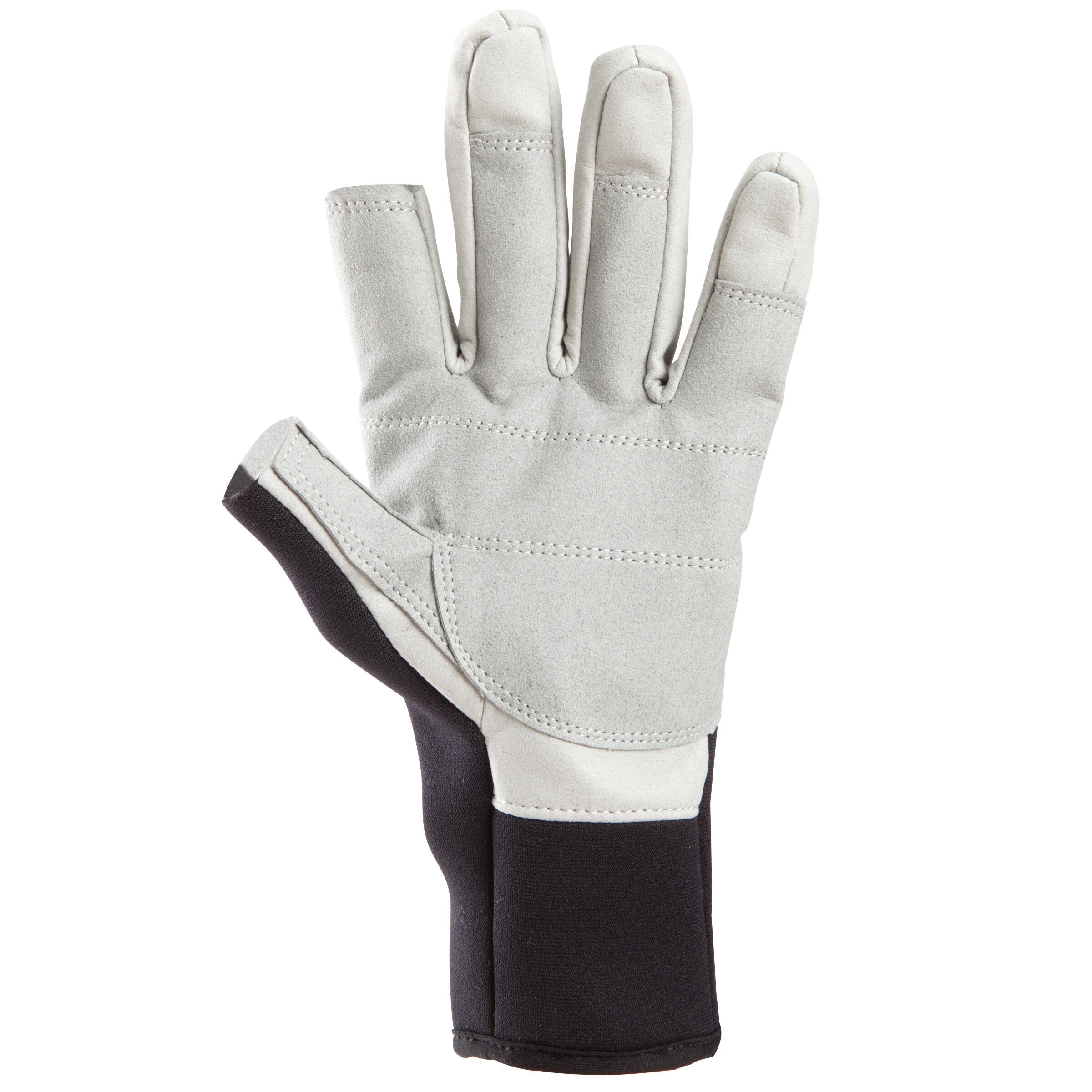Grey fingerless sailing glove with reinforced palm and cuff