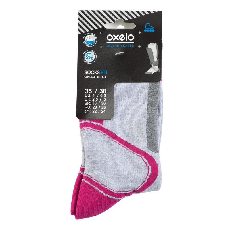 Chaussettes roller femme OXELO FIT grises fuchsia