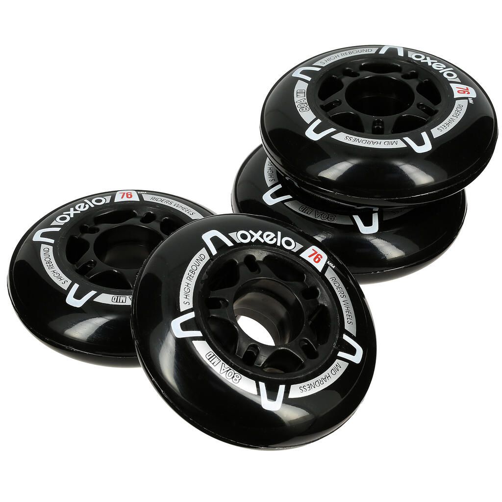 Fit inline skate 76 mm 80a wheels x4 - black