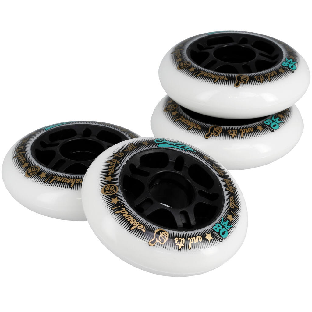 Fit adult fitness inline skating 80mm 80a wheels 4-pack - white
