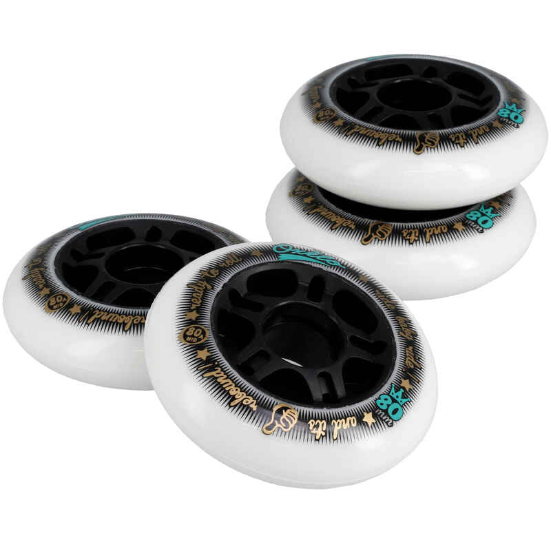 Fit Adult Fitness Inline Skating 80mm 80A Wheels 4-Pack - White