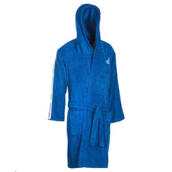Peignoir 500 water polo homme coton épais bleu avec ceinture, poches et capuche