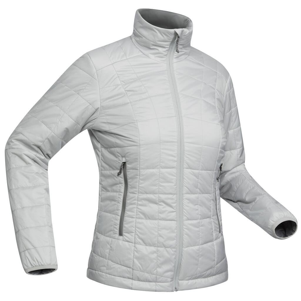 CHAQUETA DE TREKKING MUJER TREK100 GRIS CLARO