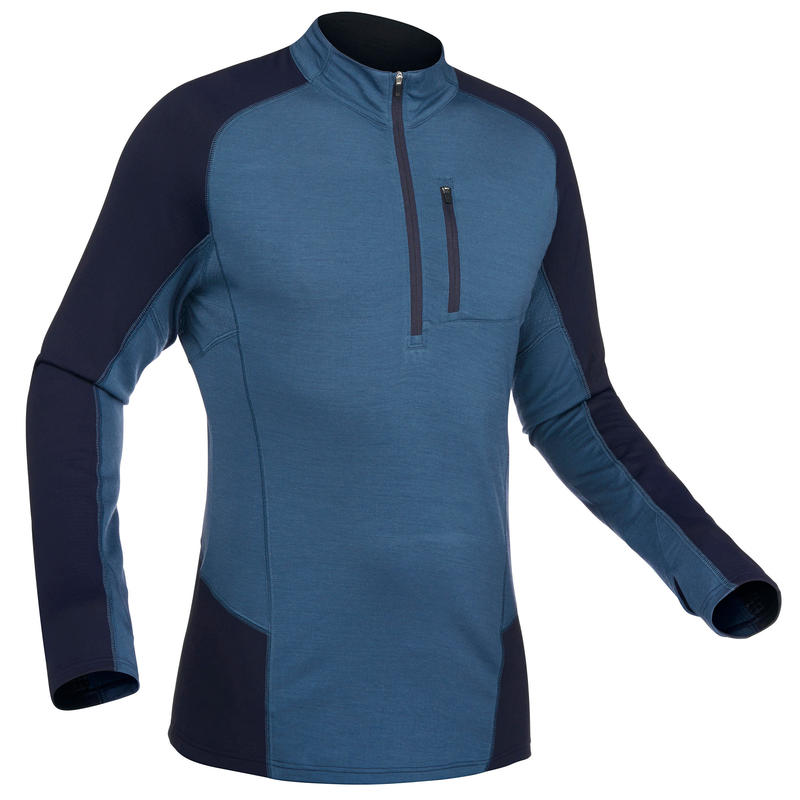 Men S Mountain Trekking Merino Long Sleeved T Shirt Trek 900 Blue Forclaz