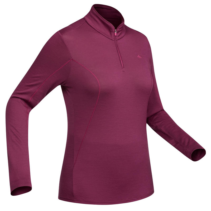 Women’s Pink Long-Sleeved Mountain Trekking Shirt TECHWOOL190 Zipper Women’s Pink Long-Sleeved Mountain Trekking Shirt TECHWOOL190 Zipper