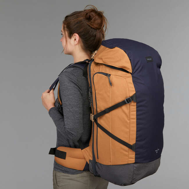 BackpackingRucksack Travel 100 70 Liter verriegelbar blau FORCLAZ Decathlon...