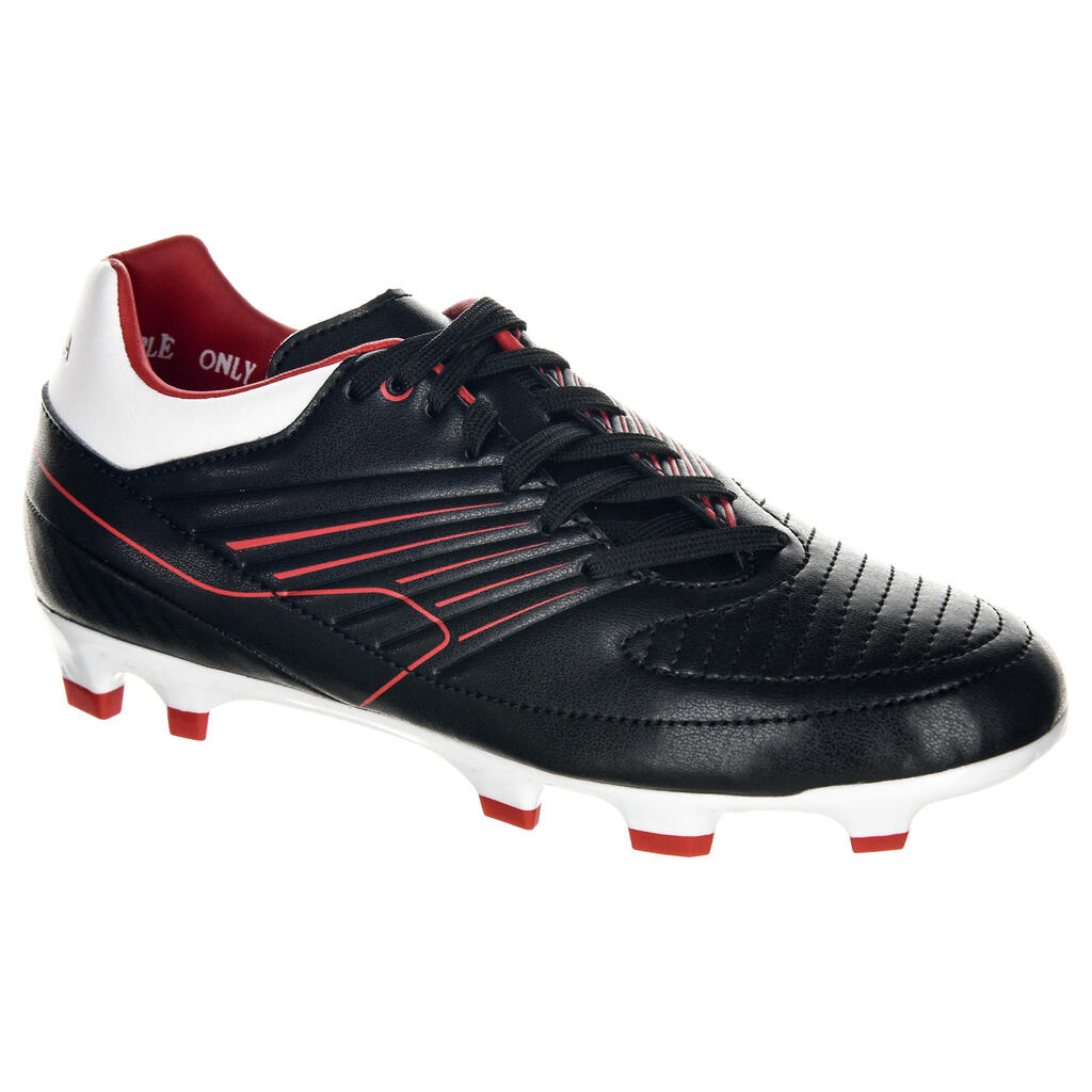 Botas de rugby niños terrenos secos Skill 500 FG negro rojo 