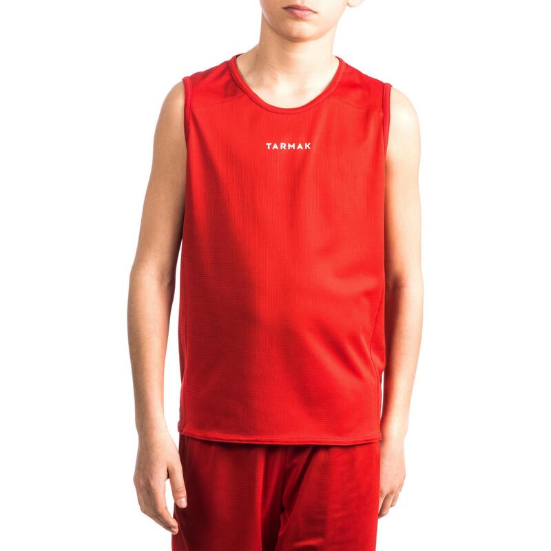 Mouwloos basketbalshirt voor beginnende jongens/meisjes rood T100