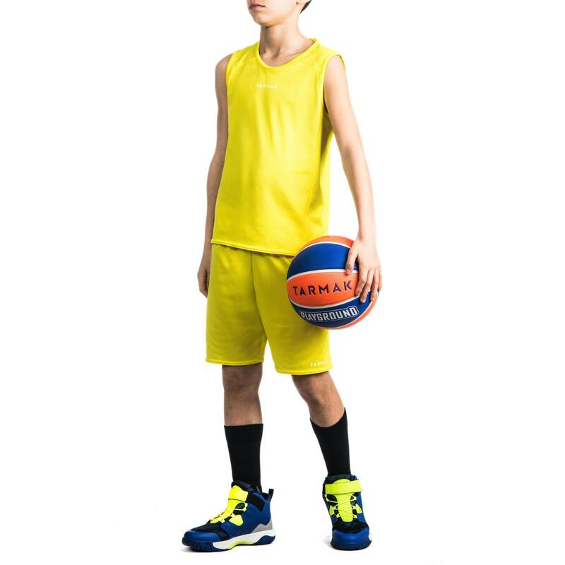 Mouwloos basketbalshirt voor beginnende jongens/meisjes geel T100