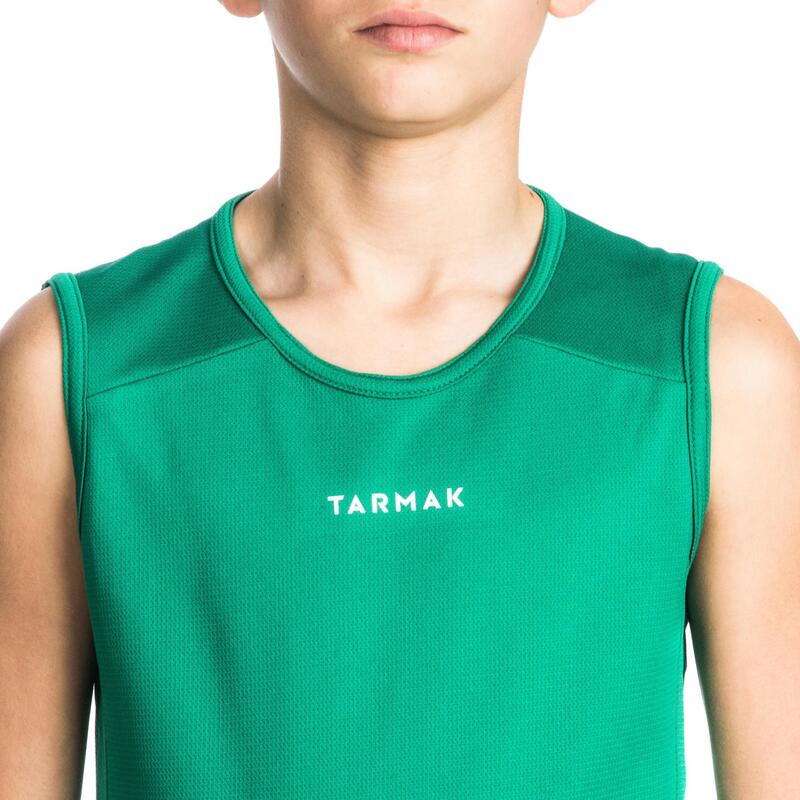 Mouwloos basketbalshirt voor beginnende jongens/meisjes groen T100