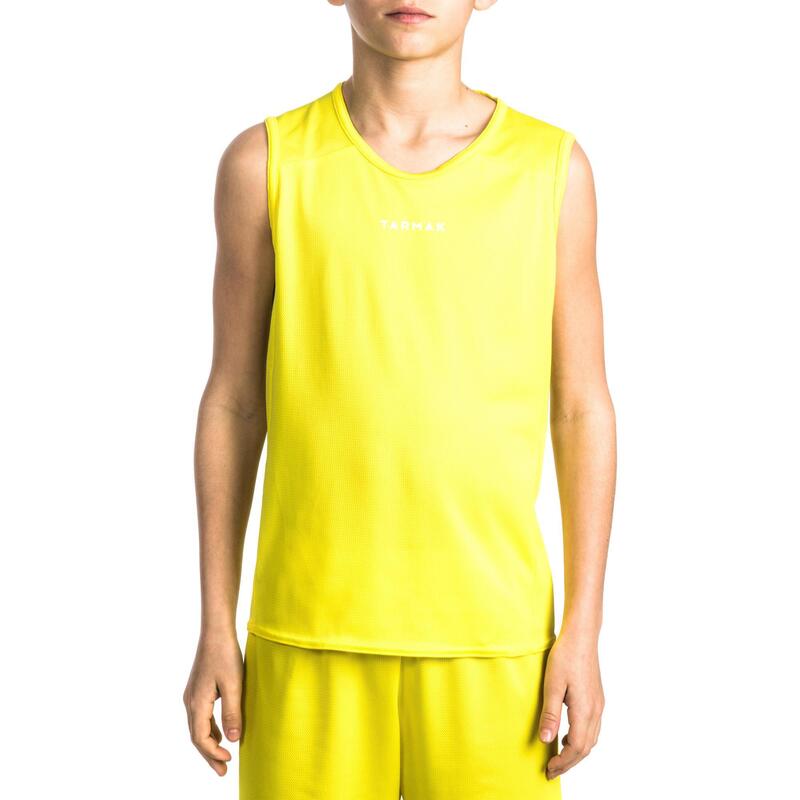 MAILLOT SANS MANCHE DE BASKETBALL POUR GARCON/FILLE DEBUTANT(E) JAUNE T100