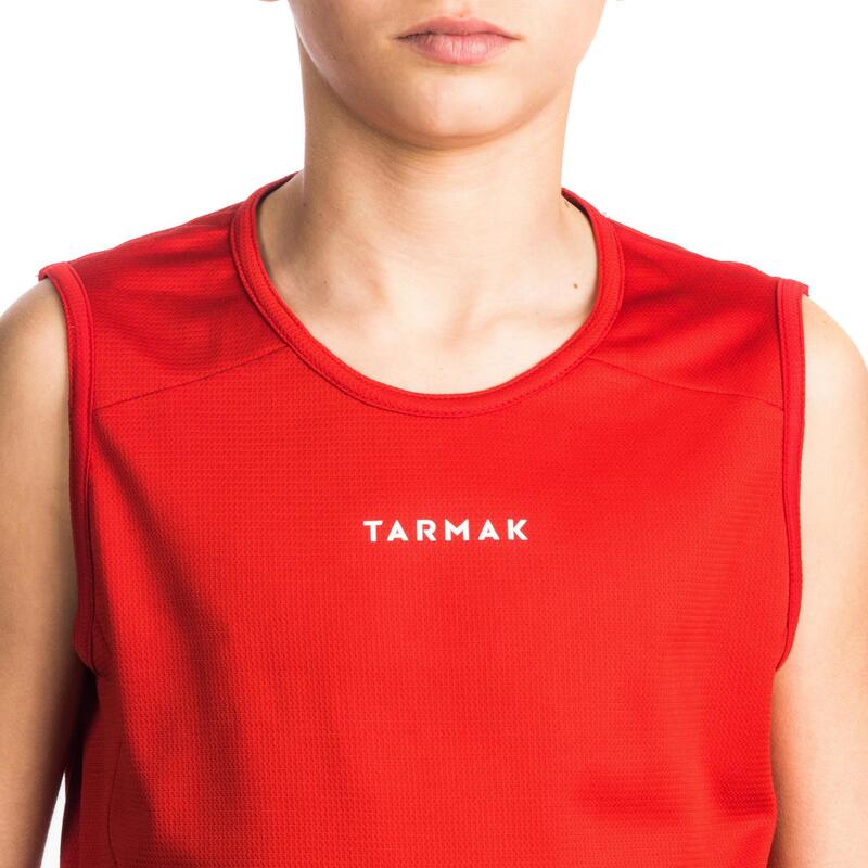 Mouwloos basketbalshirt voor beginnende jongens/meisjes rood T100