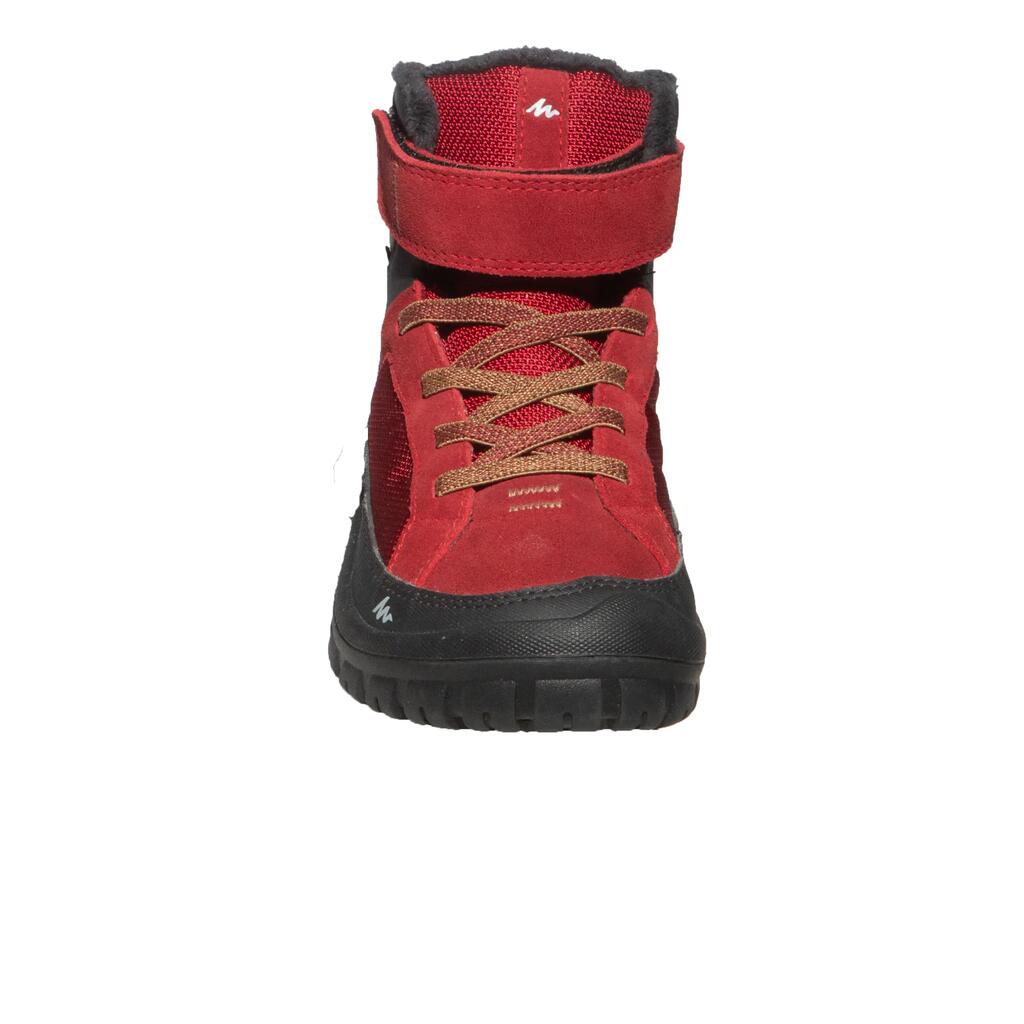 Detská polovysoká obuv SH500 Warm na zimnú turistiku so suchým zipsom červená